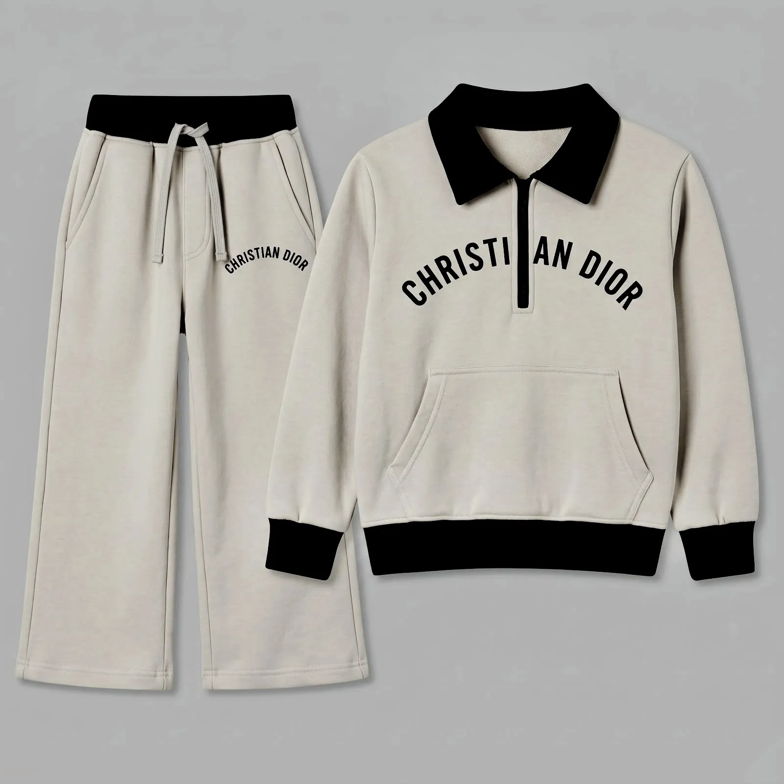 Boys’ Black & skin Fleece Tracksuit Set – Contrast Polo Collar Half-Zip Sweatshirt (Copy) thumbnail 2